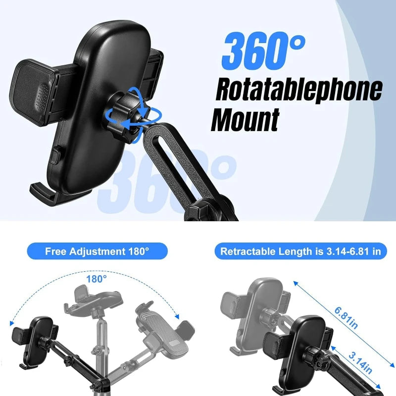 Car Phone Holder Cup Holder 2 in 1 Multi-Functional Mount 360°Rotation with Adjustable Long Neck Stand Car Interior Accessories