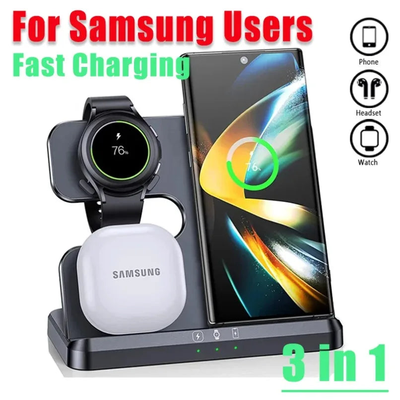3 in 1 Fast Wireless Charger Stand for  S26 S25 Fold 6/5/4/3 Galaxy Watch 6 4 Pro Active 3/2 Buds Charging Dock Station