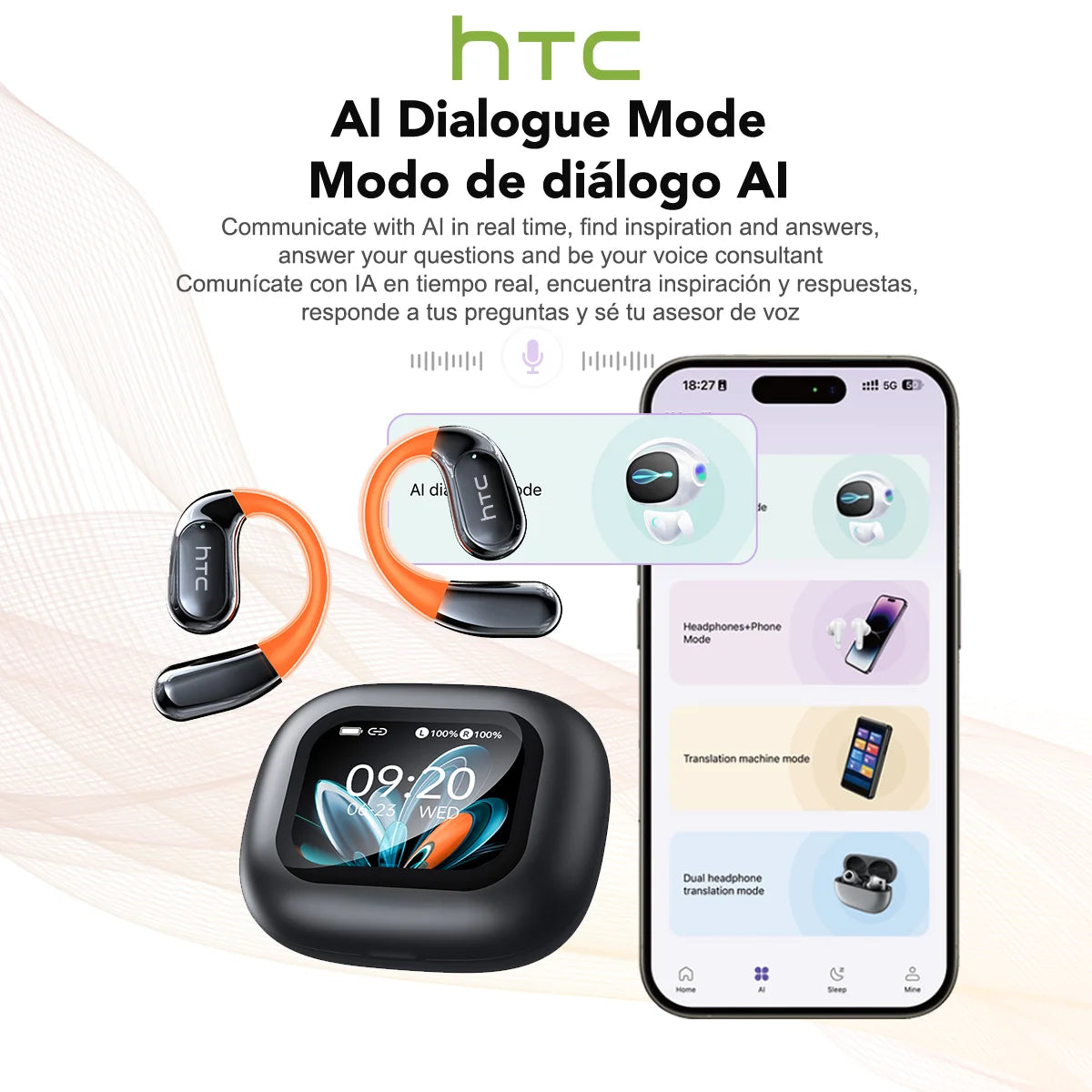 Bluetooth Headphones Full HD LCD Display Wireless Earphones Translation Earbuds Clear Sound Quality With400Mah Charging Case