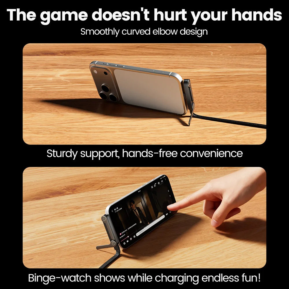 27W 2-In-1 Type C to Ios Fast Charging Data Cable Phone Holder Foldable Ios Fast Charging Cabo for Iphone 11 12 13 14