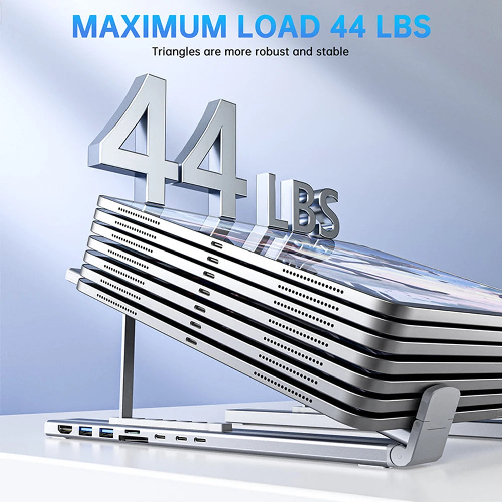 8-In-1 Bracket HUB Laptop USB3.0 Docking Station Aluminum Alloy Foldable and Liftable Holder PD TYPE-C to HDMI Adapter