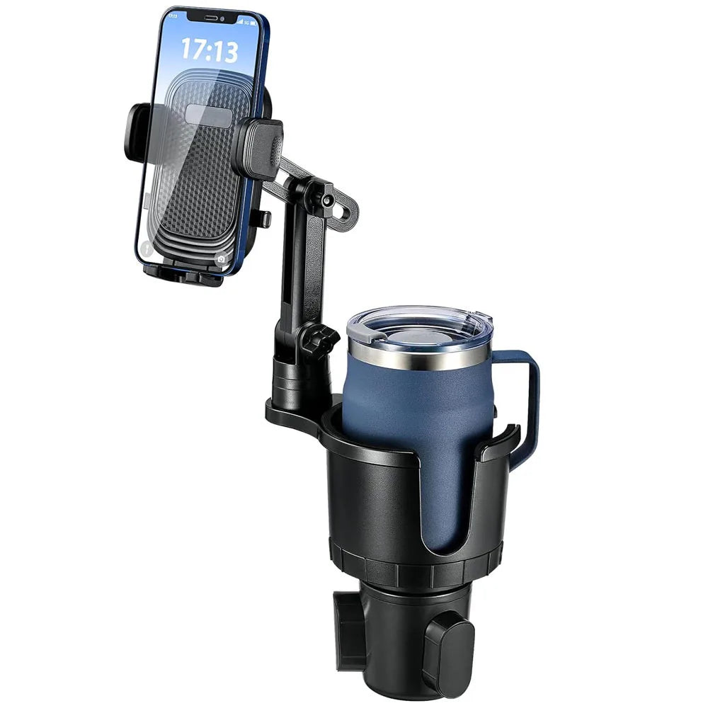 Car Phone Holder Cup Holder 2 in 1 Multi-Functional Mount 360°Rotation with Adjustable Long Neck Stand Car Interior Accessories