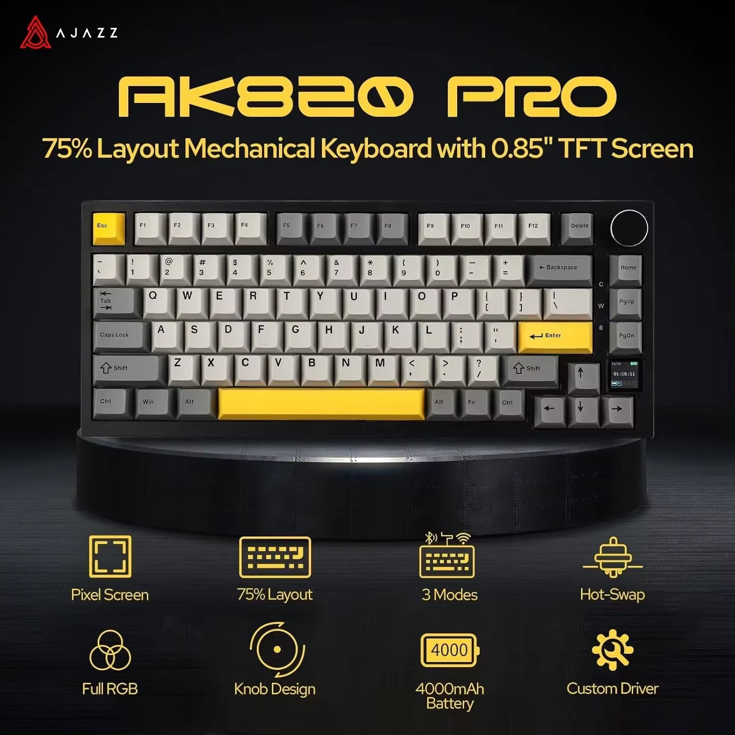 Ak820/Ak820Pro Gaming Mechanical Keyboard Bluetooth 5.1/Wireless/C-Wired Customized Keyboard with Knob Hot Swapping Gasket